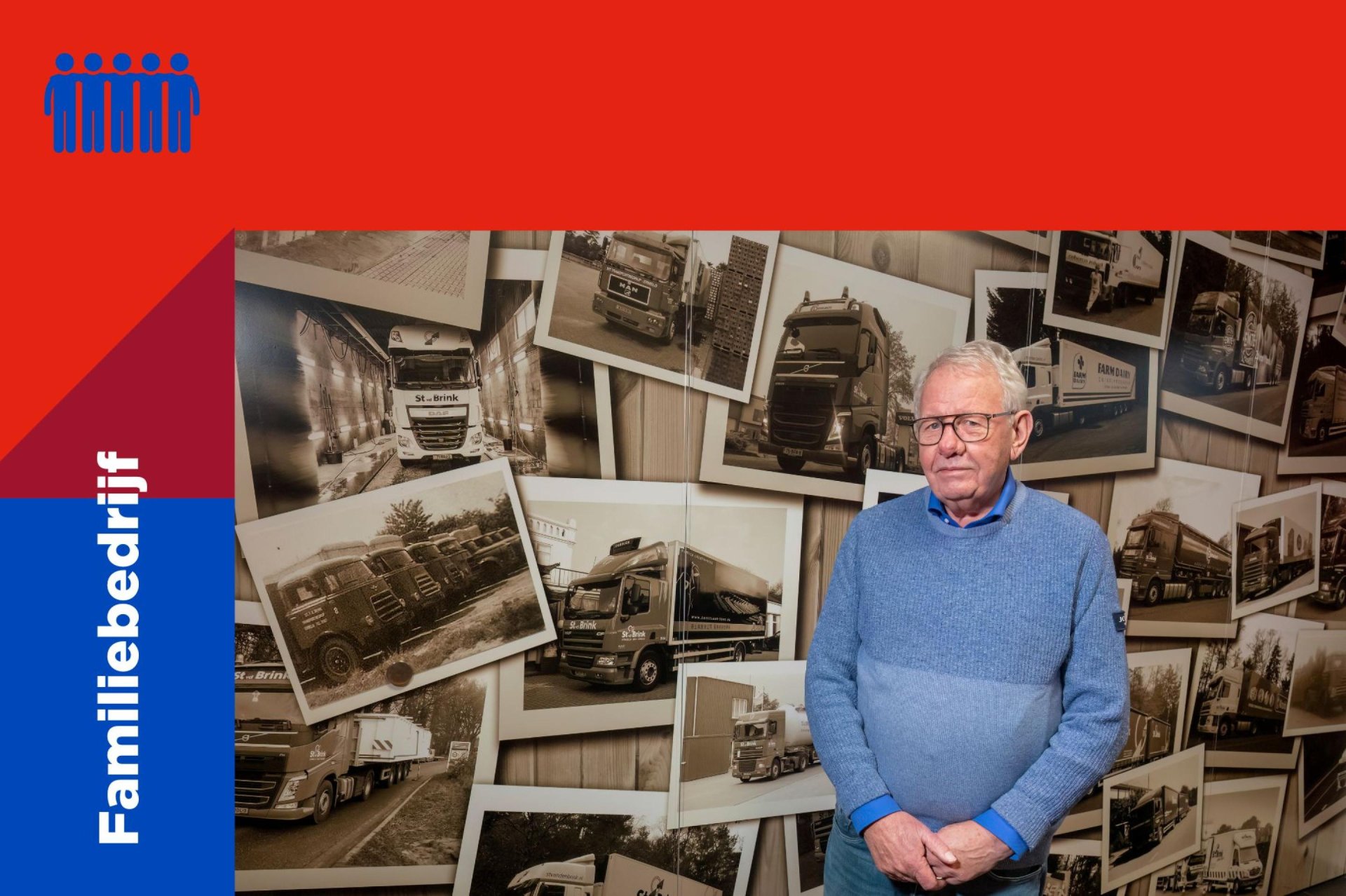 Aalt van den Brink voor de fotomuur met de geschiedenis van St vd Brink